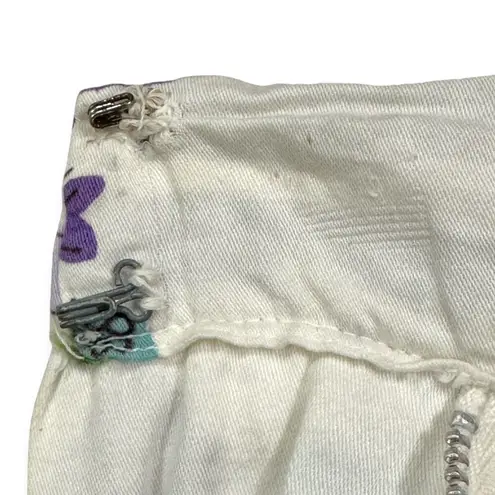 VINTAGE | Size 2 | Cream Purple and Green Floral + Stripe Print Pleated Skirt