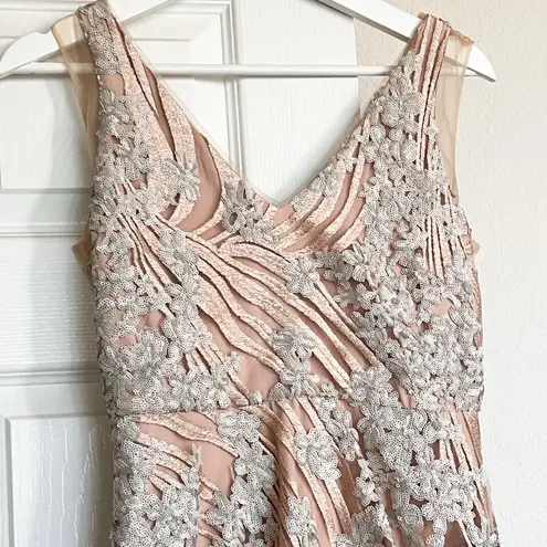 Badgley Mischka Belle Ava Embellished Sequin Lace High Low Dress