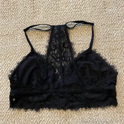 Aerie  Sheer Bralette Black Eyelash Lace Mesh lining racerback Women’s size M