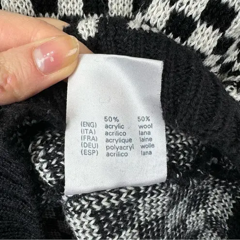 I’vory Black White Checkered Handknit Sweater Quarter Zip Turtleneck Wool Blend Size M