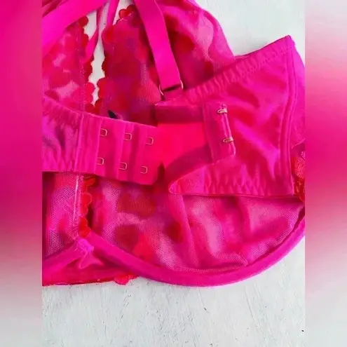 Love Vera Embroidered Heart Strappy Underwire Bra Size 36G NWOT $65 Pink