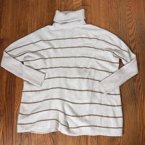 Garnet Hill Oversize Cashmere Blend Turtleneck Sweater Striped Ercu size M