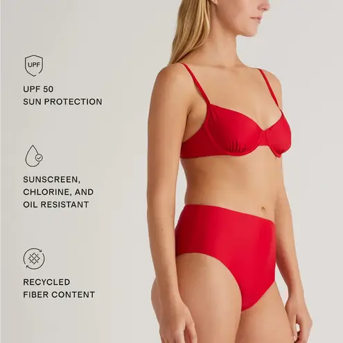 Quince NWT Italian High Rise Cherry Red Bikini Bottom Swimwear Sz L 🍒 sold out