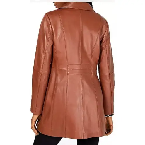 Anne Klein  Women's Mid-length Leather Jacket Chocolate Brown Size XL Sleek