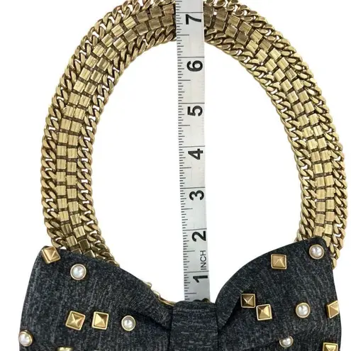 Stella & Dot Statement Necklace Chain Embellished Neoprene Bow Collar Crush It