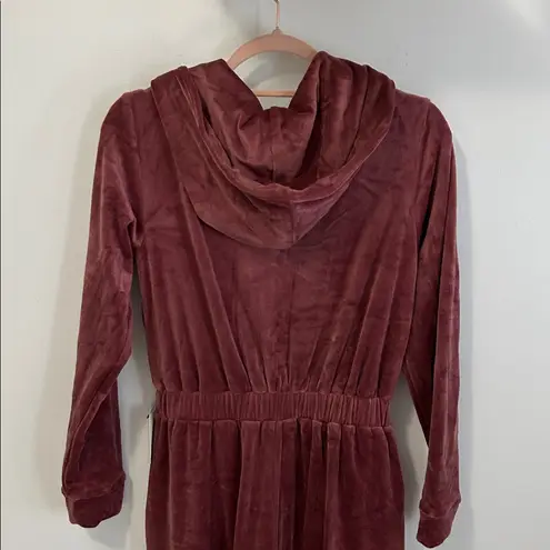 EXPRESS  Velour Hooded Jogger Jumpsuit Deep Mauve thumbnail 9