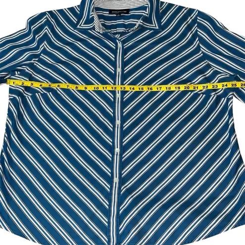 Jones New York  Button Down Long Sleeve Stripes Teal/White Size‎ 2X