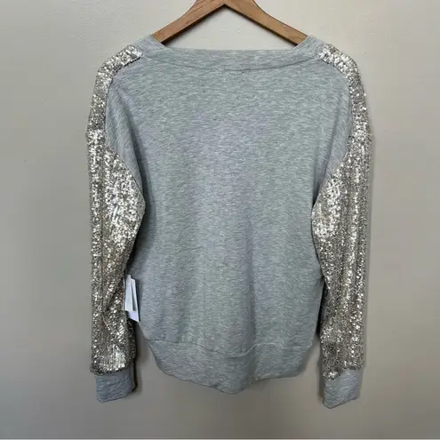 Fifteen Twenty NWT Champagne Sequin Contrast Knit Sweatshirt Grey Size Small