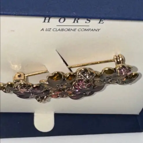 CRAZY HORSE By LIZ CLAIBORNE COMPANY Floral Enamel & Rhinestone BROOCH Brown
