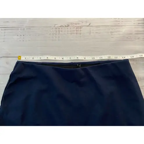 Tahari  Pencil Skirt Womens M Ponte Elastic Waist Back Slit Navy Blue Career NWT