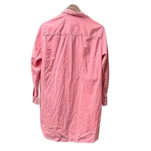 Frank & Eileen Mary Famous Denim Button Up Mini Dress Neon Strawberry Small S