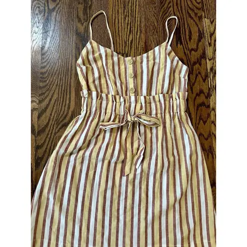 Lush Clothing Lush Mini Dress Women's Small‎ Tie Button Sleeveless Striped Yellow Multi Boho