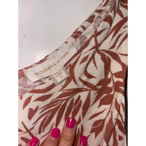 MISA Los Angeles Monteau Los Angeles Brown Leaf Print Button Front Shirt with Belt Size S