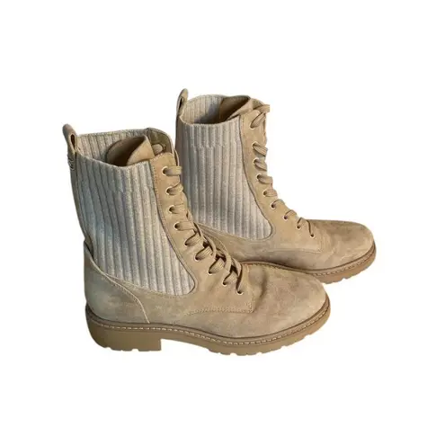 Sam Edelman  Tan Suede Leather Knit Lydell Combat Boot BohoGrunge Fall Winter 90s