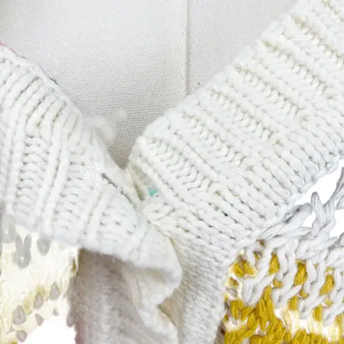 DeLuc Ayden Chunky Knit Crop Cardigan Sweater Striped Size Large Yellow