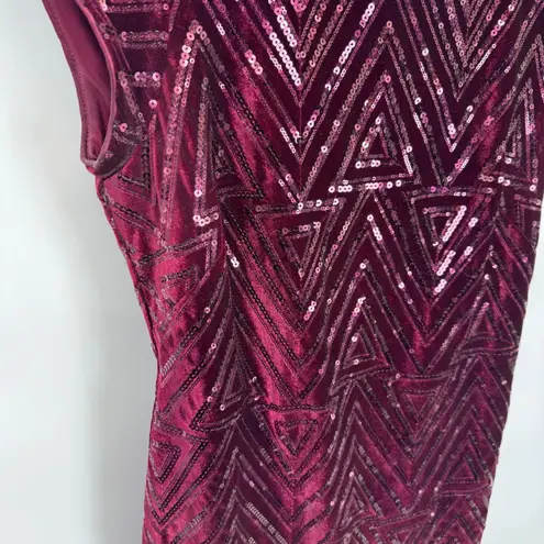 Eliza J Velvet Sequin Geometric Formal Party Cocktail Dress Burgundy Red Size 8