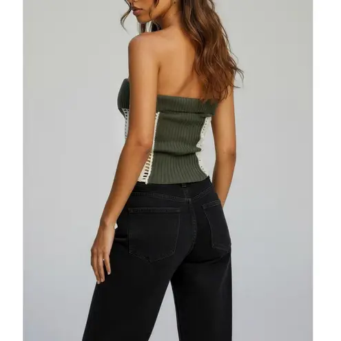 Jaded London Akio Knitted Corset Top, Olive, XS