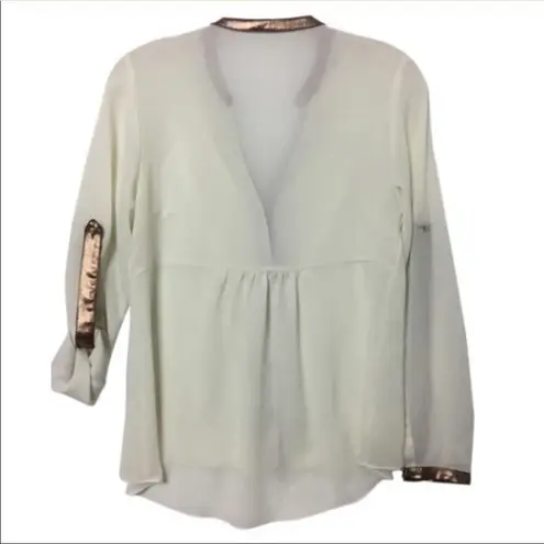 Mustard Seed  semi sheer copper trim blouse size S