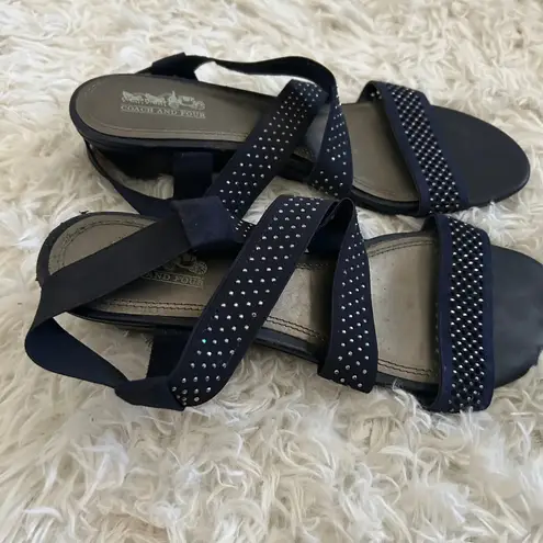 Coach and Four Studded Wedge Sandals‎ Navy Blue Strappy Comfort Size 10