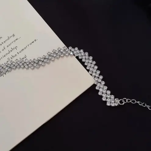 Full Rhinestones Choker Necklace for Women Silver