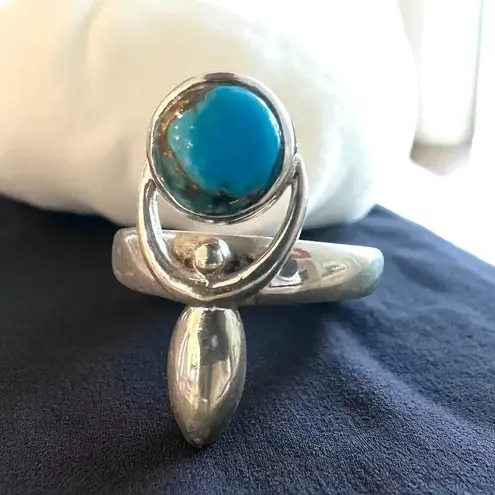 Sterling Silver Goddess Moon Ring Blue Turquoise sz 6.5