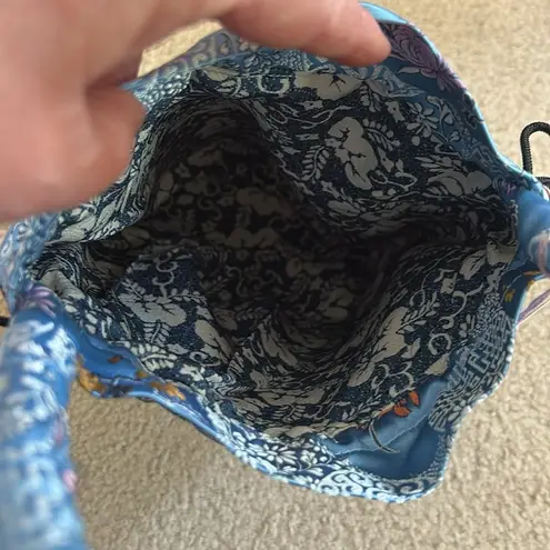 Gigi Chicago Blue Satin Floral Print Drawstring Bag NWT