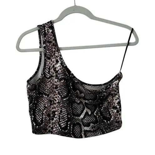 Gray Animal Print Crop Top One Shoulder Shirt Snake Skin Design Women’s Large!