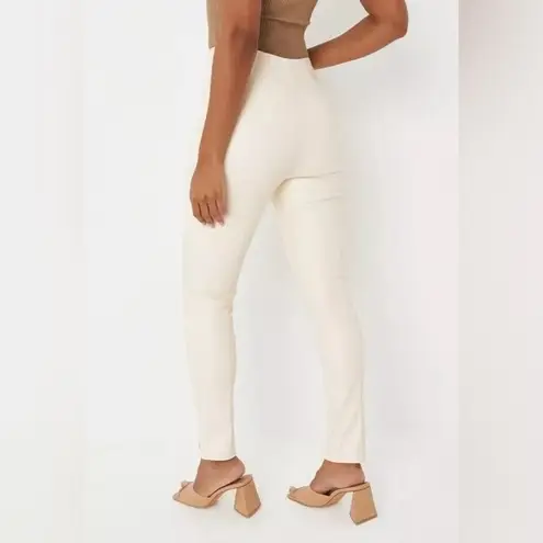 Missguided NWT Faux Leather Split Hem Leggings in Cream Size 8 US
