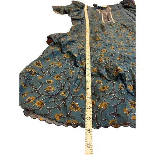 SEA New York Kaylee Boho Mini Dress Ruffle Tiered Skirt Crochet Trim Coastal 2 Blue