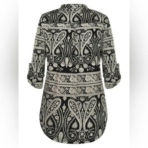 Plus Size 3/4 Sleeve Shirts for Women Floral Print V Neck Blouses Tunic Tops Black