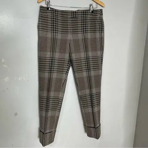 Akris Punto Tan & Black Glen Check Plaid Cuffed Trouser Pants Size 8