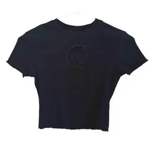 Y2K ALAB Katrina Moon Cutout Black Crop Top Ruffled Hems Whimsical Gothic Sz XS