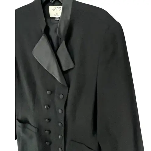 Kasper Vintage Tuxedo Jacket 16 Black Wool Satin Double Breasted Power Blazer Size 10
