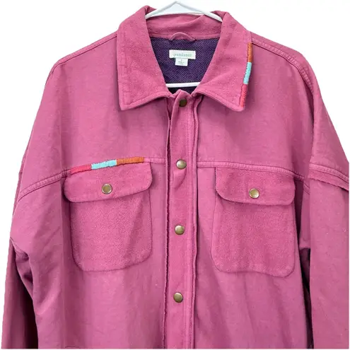 Sundance Pink Maude Snap Front Cotton Shirt Jacket Shacket Size LARGE Pockets