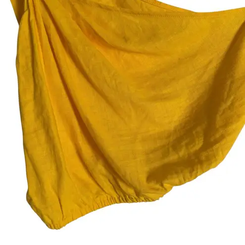 Farm Rio Marigold Yellow Knotted Linen One Shoulder Crop Top Size XS