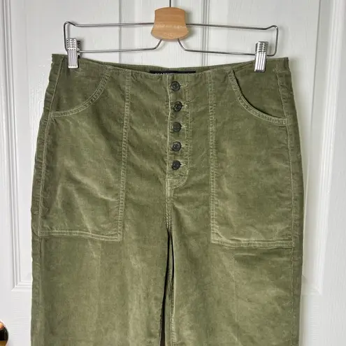 Veronica Beard Cotton Crosbie High Rise Crop Wide Leg Green Corduroy Pants 30