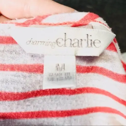 Charming Charlie  Stripe Sheer Back T-shirt Coral M