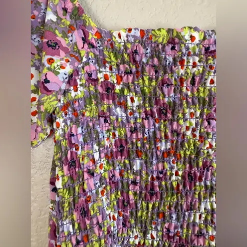 O.P.T. Purple Floral Go On A Date Puff Sleeve Midi Dress size XS $145