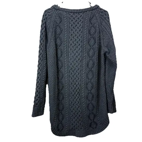 LL Bean Gray Fisherman Cable Tunic Cotton Pullover Crew Neck Sweater LARGE