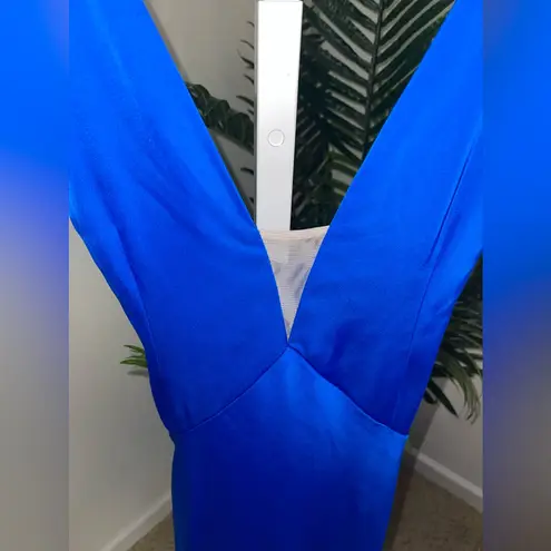 Aidan Mattox Azure Blue V-Neck Satin Halter Bias Draped Gown Dress