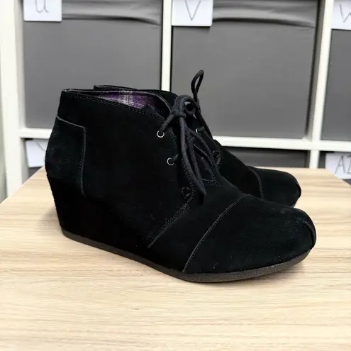 Bobs Memory Foal Black Suede Wedge Lace Up Booties Shoes Size 9