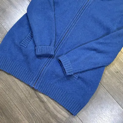 Orvis Shetland Wool Full Zip Hooded Sweater Blue Women's Medium Knitwear