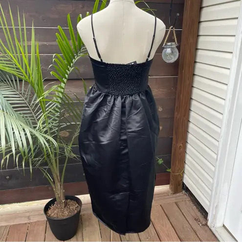 Future Collective Black Midi Dress Small NWT Bustier Satin Smocked Back