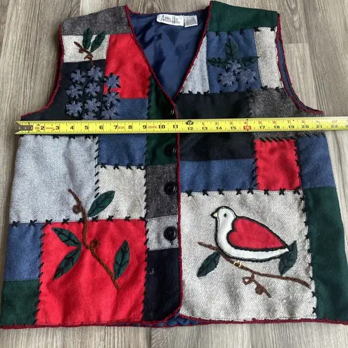 Vintage Ashley‎ Hill Vest Womens Large Blue Red Button Up Wool Bird Patchwork - Image 5