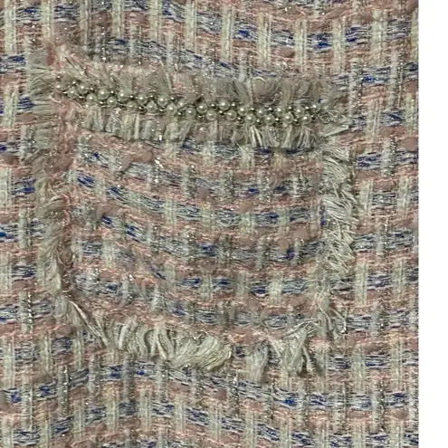 Mac Duggal Medium Pink Boucle Cap Sleeve Floral Button Detail Shift Dress NEW