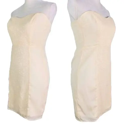 MM Couture Miss Me Dress Small Cream Strapless Ruched Sequins New