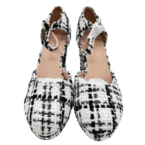 Allegra K NEW Platform Heels Women 8 Tweed Ankle Strap Chunky Block Pump