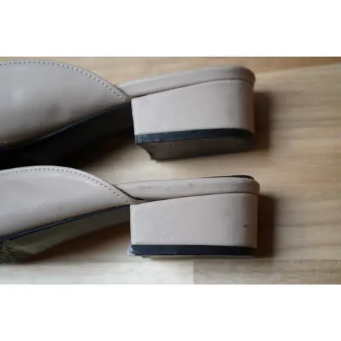 Handmade Ruched Faux Leather Square Toe Mules Casual Slippers Beige Size 5.5 Tan