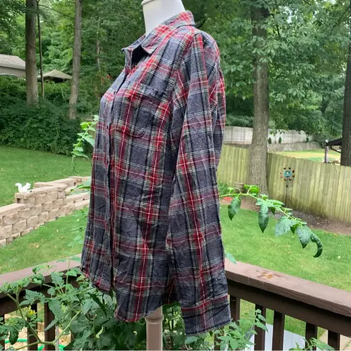 L.L.Bean  Shirt Women Medium M Gray Scotch Plaid Flannel Slightly Fitted Top