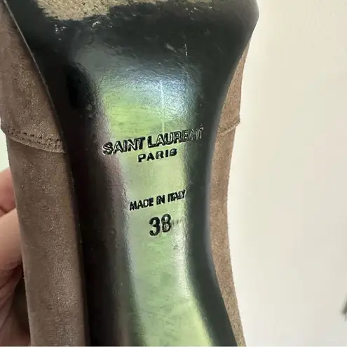 Saint Laurent Paris Road Gray Dipped Suede Heeled Ankle Bootie sz 38